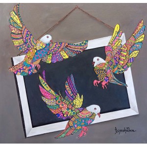 Aayesha Noor, 24 x 24 Inch, Oil on Canvas, Birds Painting, AC-AYNR-017